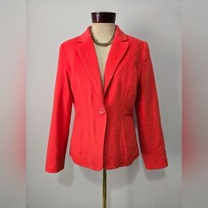 LOUBEN Wool Cashmere Orange-Red Waist Length Blazer Jacket. Size 10